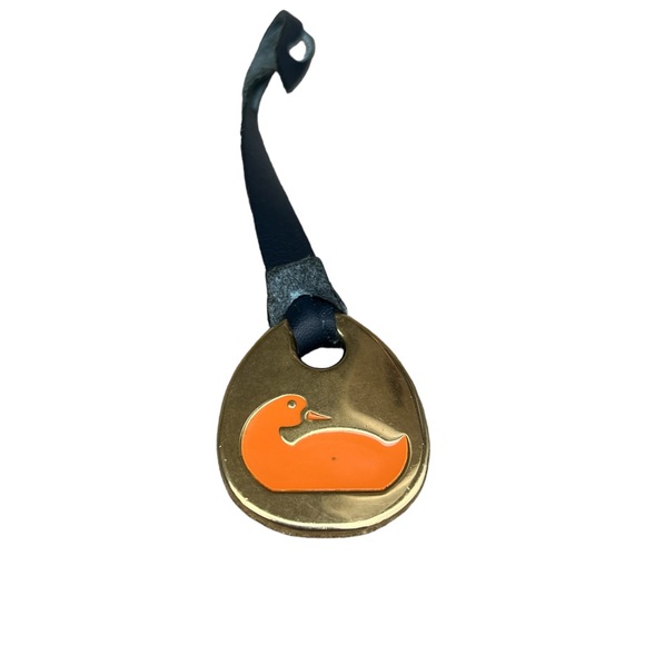 Dooney & Bourke Vintage Brass Hang Tag Purse Charm Tag Logo Blue Leather EUC - Picture 2 of 6